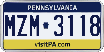 PA license plate MZM3118