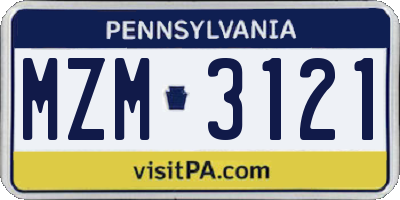 PA license plate MZM3121