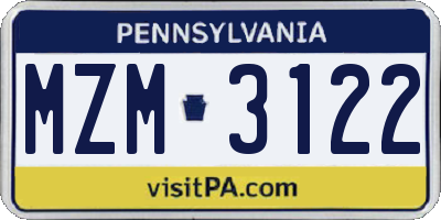 PA license plate MZM3122