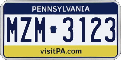 PA license plate MZM3123