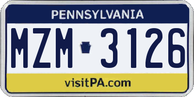 PA license plate MZM3126