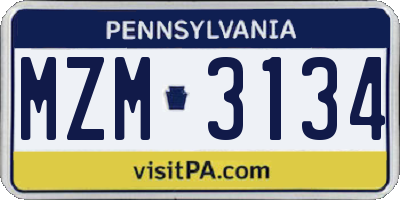 PA license plate MZM3134