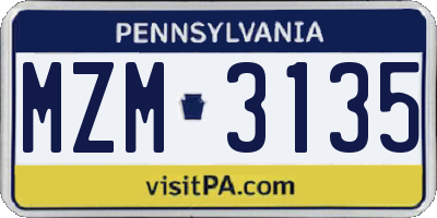 PA license plate MZM3135