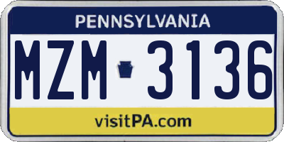 PA license plate MZM3136