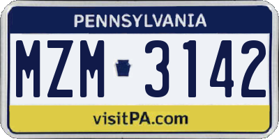 PA license plate MZM3142