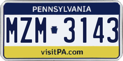 PA license plate MZM3143