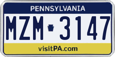 PA license plate MZM3147
