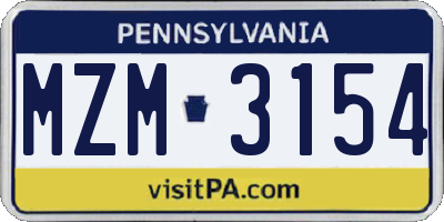 PA license plate MZM3154
