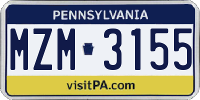 PA license plate MZM3155