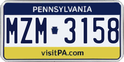 PA license plate MZM3158