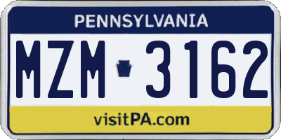 PA license plate MZM3162
