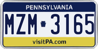 PA license plate MZM3165