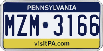 PA license plate MZM3166