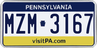 PA license plate MZM3167
