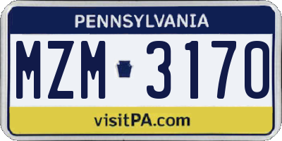 PA license plate MZM3170