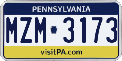 PA license plate MZM3173