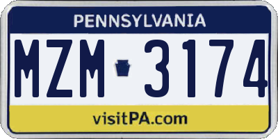 PA license plate MZM3174