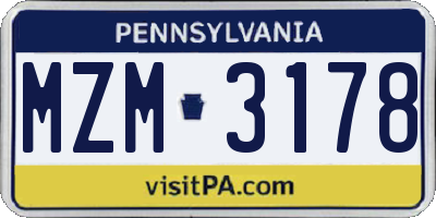 PA license plate MZM3178