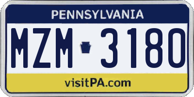 PA license plate MZM3180