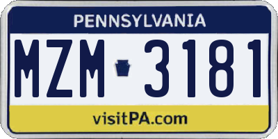 PA license plate MZM3181