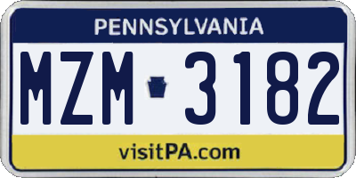 PA license plate MZM3182