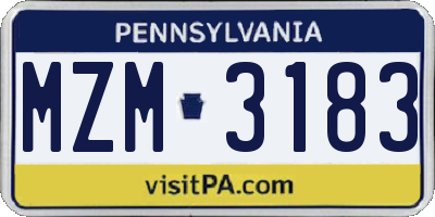 PA license plate MZM3183
