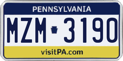 PA license plate MZM3190