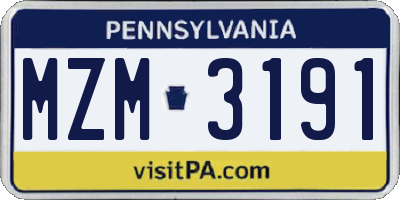 PA license plate MZM3191