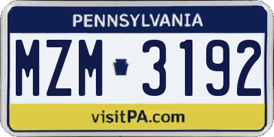 PA license plate MZM3192