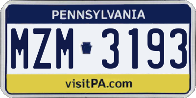 PA license plate MZM3193