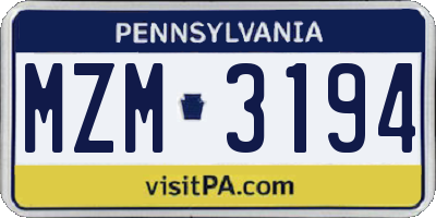 PA license plate MZM3194