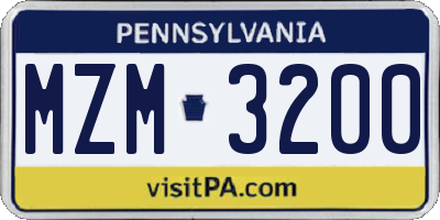 PA license plate MZM3200