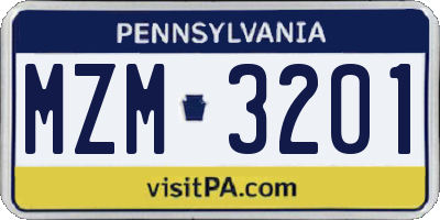 PA license plate MZM3201