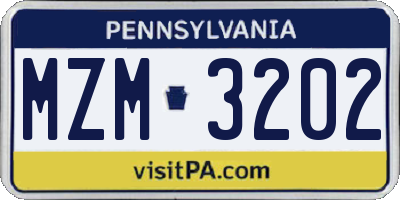 PA license plate MZM3202