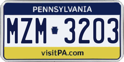 PA license plate MZM3203