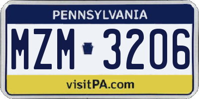 PA license plate MZM3206