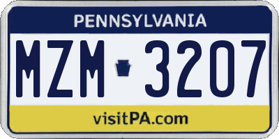 PA license plate MZM3207
