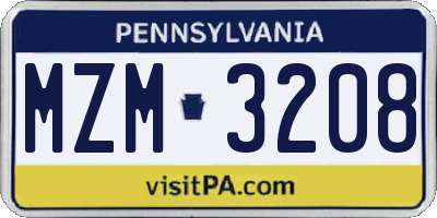 PA license plate MZM3208