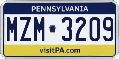PA license plate MZM3209