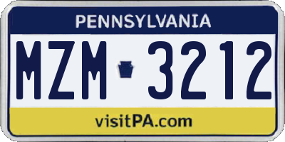 PA license plate MZM3212