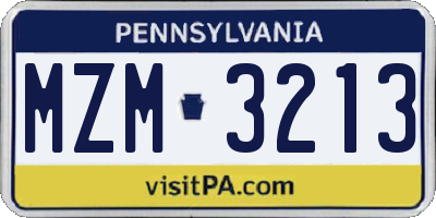PA license plate MZM3213