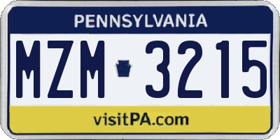 PA license plate MZM3215