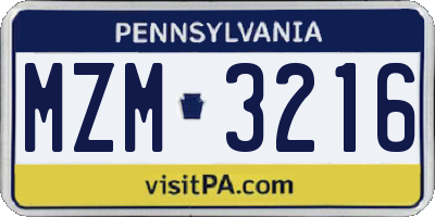 PA license plate MZM3216