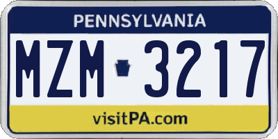 PA license plate MZM3217