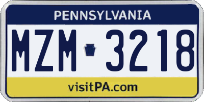 PA license plate MZM3218