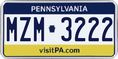 PA license plate MZM3222