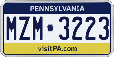 PA license plate MZM3223