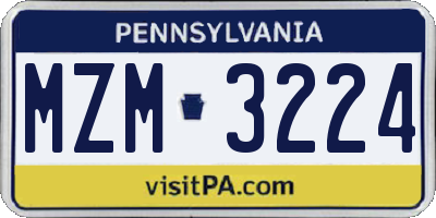 PA license plate MZM3224