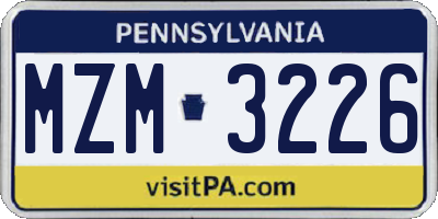 PA license plate MZM3226