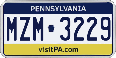 PA license plate MZM3229